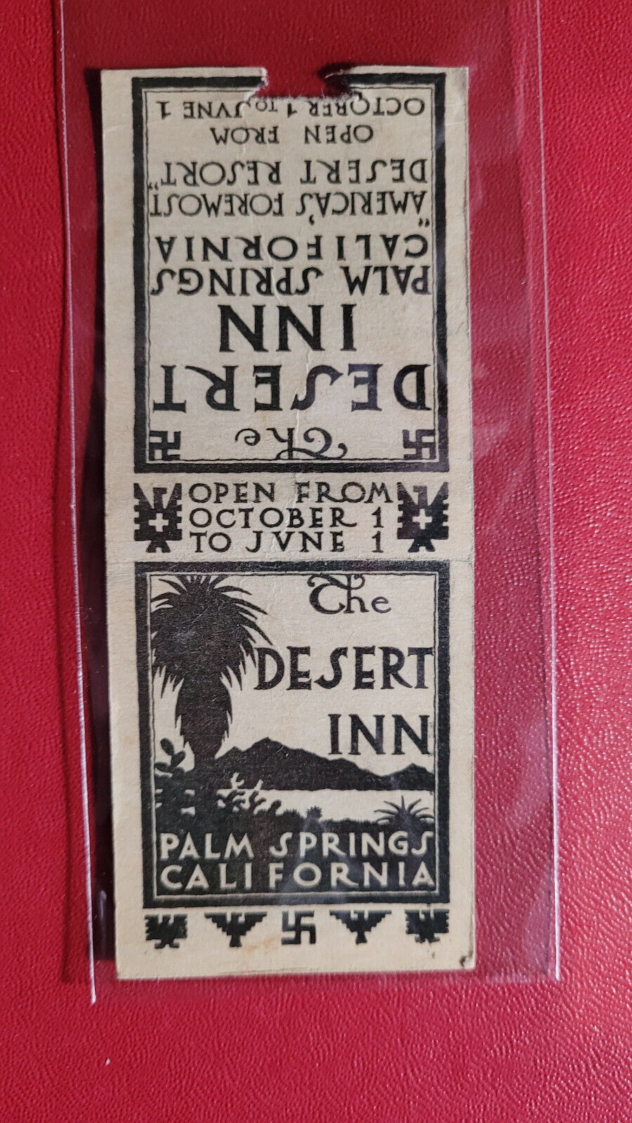 1910-20's The Desert Inn Resort Palm Springs, Ca. Matchbook Match Cover