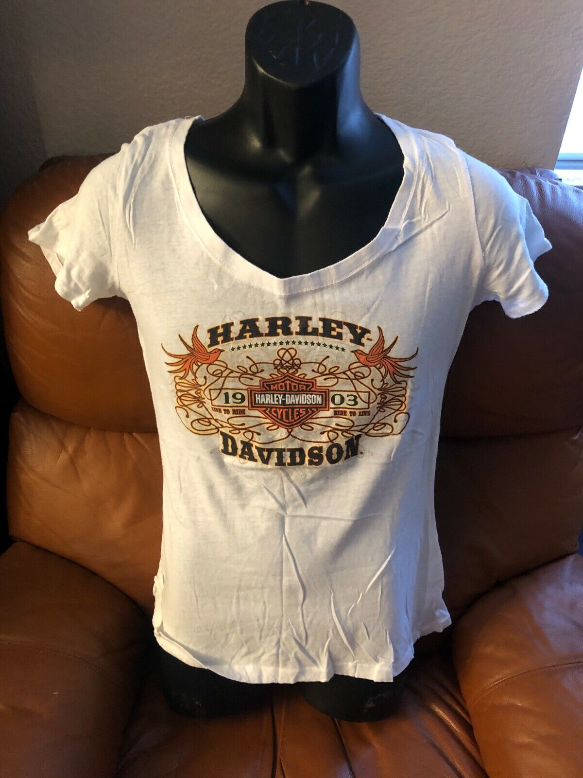 HARLEY DAVIDSON Live To Ride Minneapolis 2-SIDED WOMENS WHITE T-SHIRT Size Large