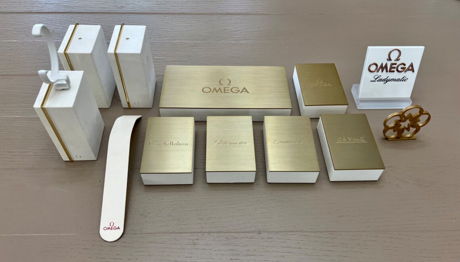 Authentic OMEGA Dealer Visuals & Watch Holders Store Counter Signs Rare