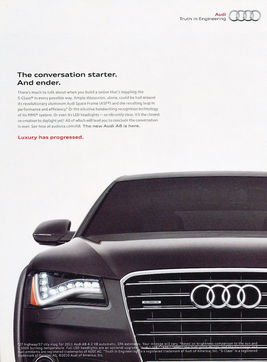 2012 Audi A8 - Original Advertisement Car Print Ad J319