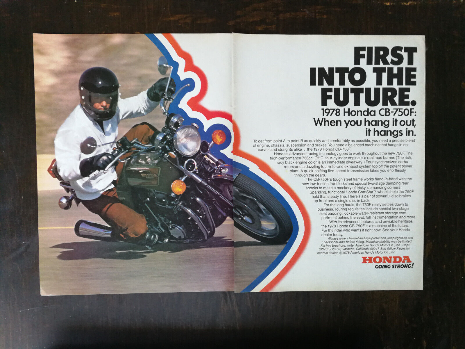 Vintage 1978 Honda CB-750F Motorcycle 2 Page Original Ad