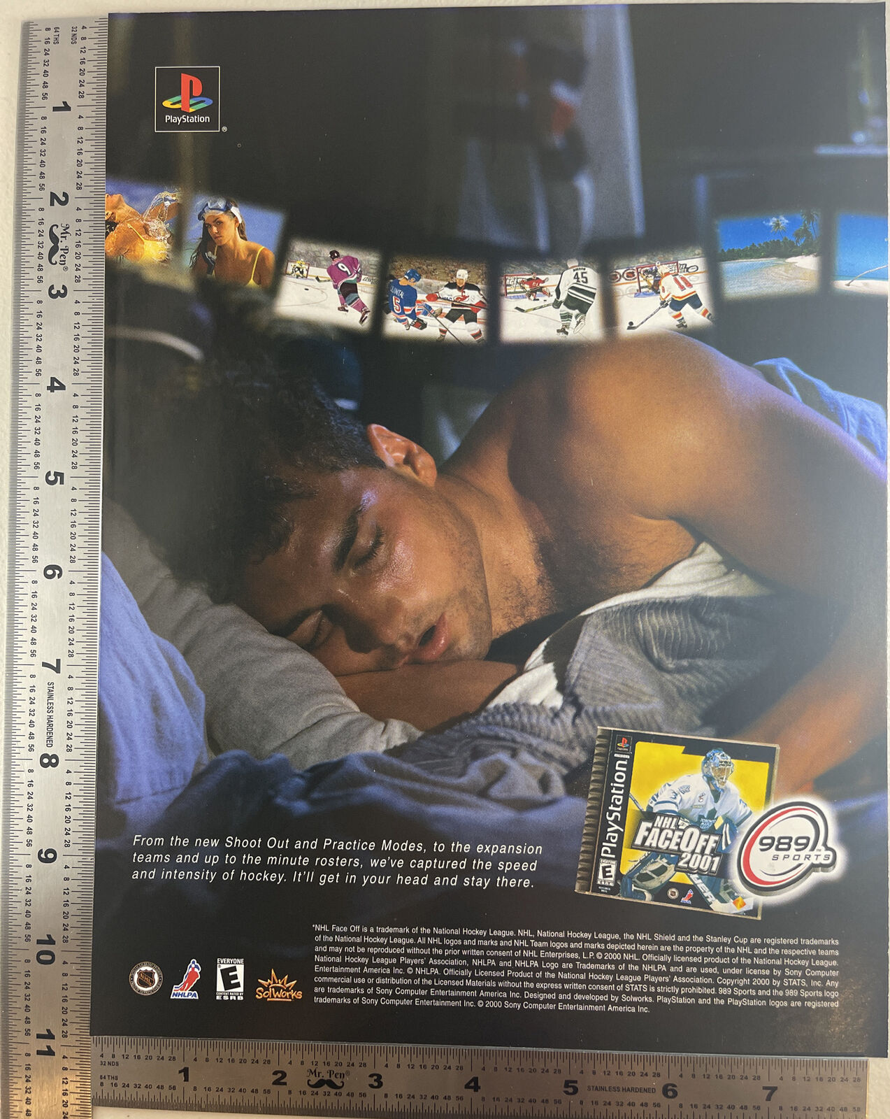 2001 NHL Face Off Ad Hockey PlayStation PS1 NHL Athlete Dream Rangers Devils 989