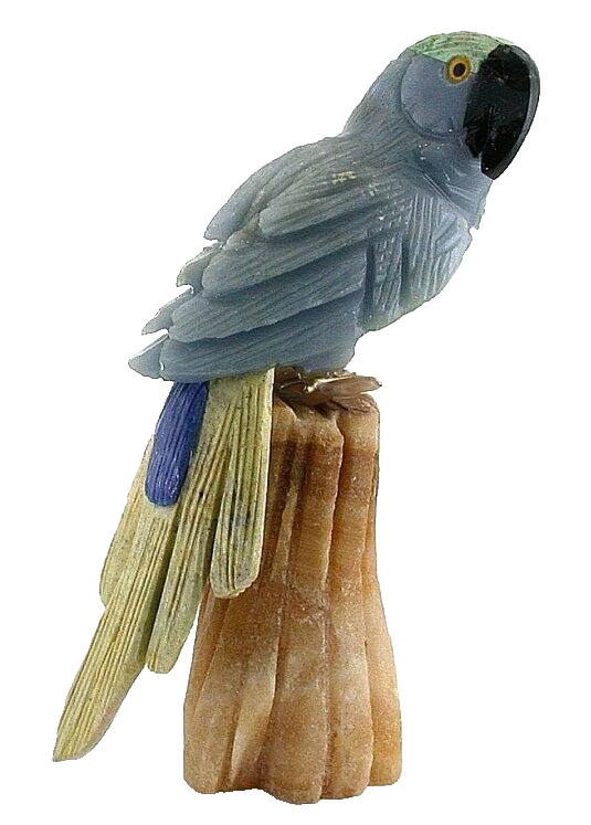 Angelite Onyx Jade Sodalite Carved Parrot Bird Carving River Stone Base EB30