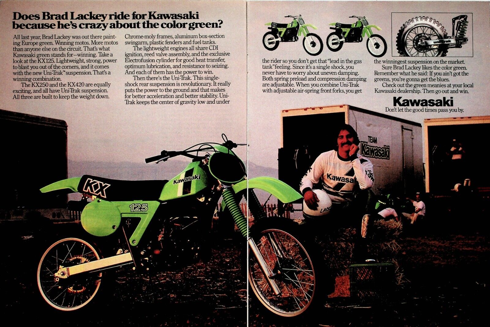 1980 Kawasaki KX125 Brad Lackey - 2-Page Vintage Motorcycle Ad