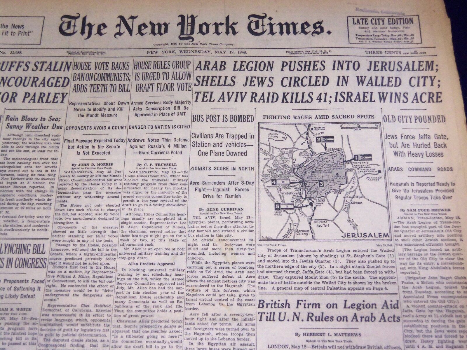 1948 MAY 19 NEW YORK TIMES - TEL-AVIV RAID KILLS 41 - NT 3627