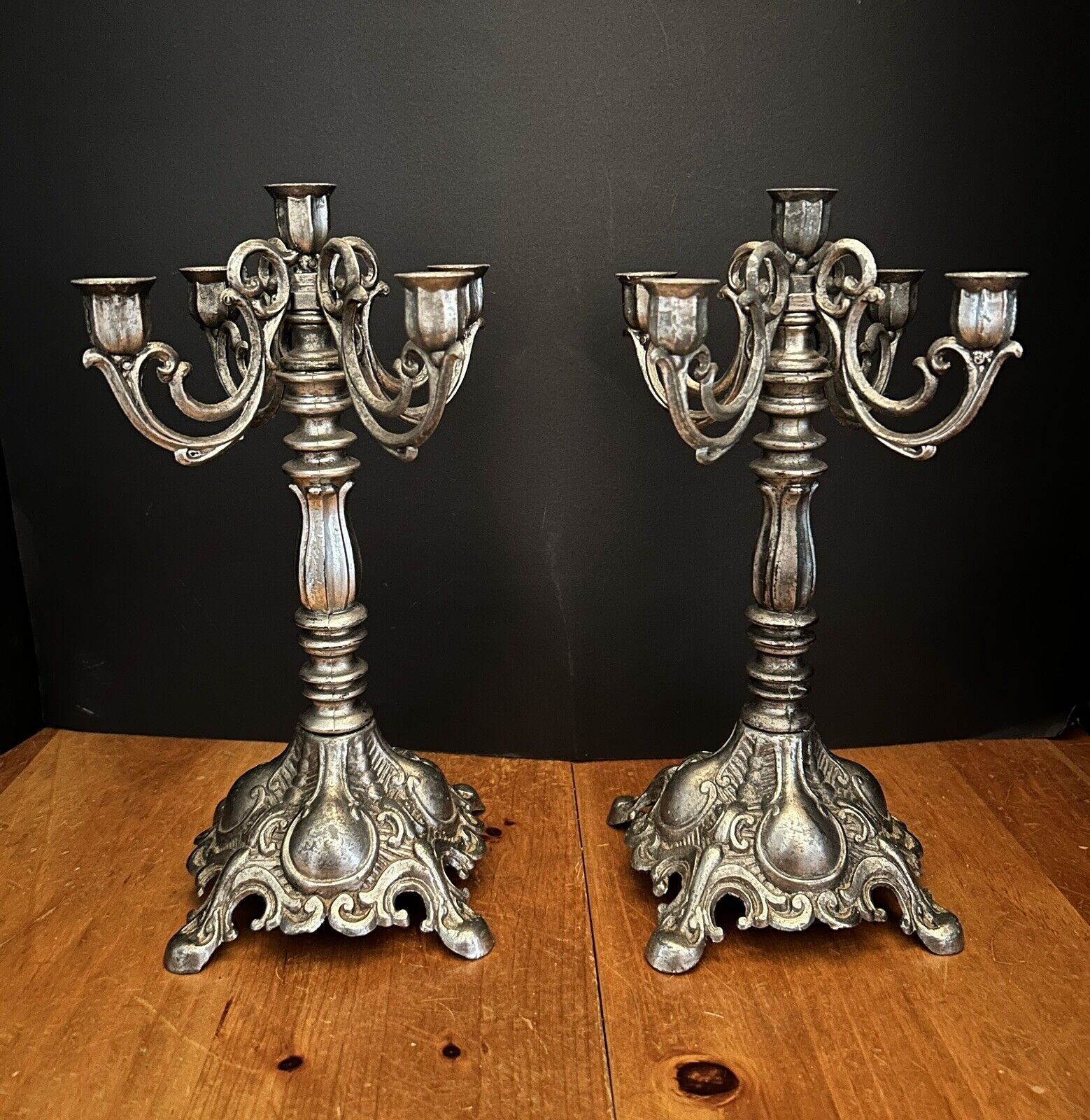 Vintage Pair Of Pot Metal 5 Candle Candelabra