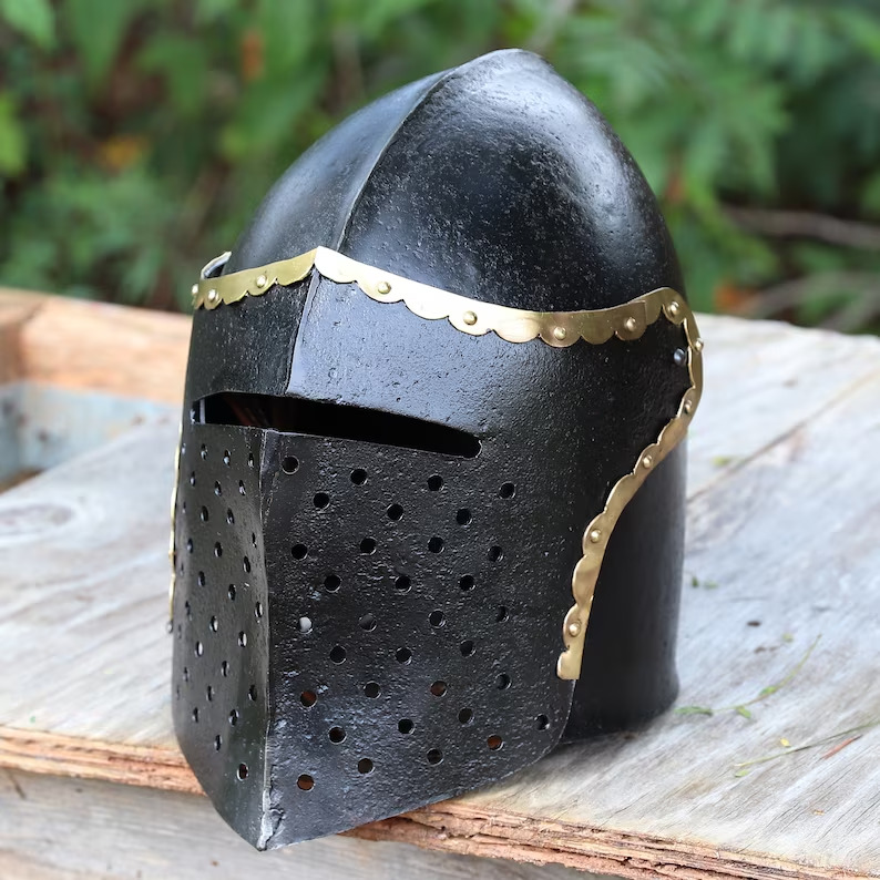 The Wicked Black Knight Functional Medieval Helmet Hand Forged Blacked Armor