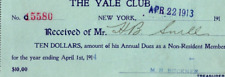 1913 Yale Club annual dues receipt 10.00 a18 picture