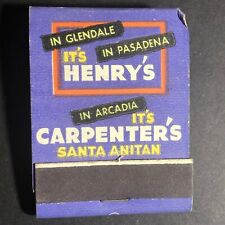 Scarce c1950's Full Matchbook Henry's Green Apple Pie Glendale Pasadena picture