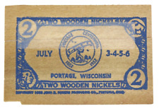 Vintage 1952 Portage Wisconsin Centenary Two Wooden Nickels Note 100 Anniversary picture