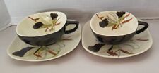 Vintage Red Wing Pottery MCM Lotus Bronze Set Of 2 Flat Cup And Saucer Set picture