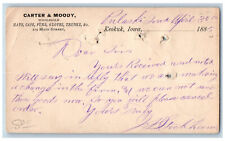 Pulaski Iowa IA Keokuk IA Postal Card Carter & Moody Wholesale 1885 Posted picture