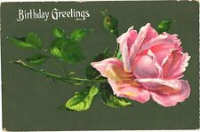 Birthday Greetings, Beautiful Pink Rose Greetings Postcard picture