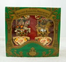 NEW 1993 MR CHRISTMAS SPECIAL EDITION HOLIDAY CAROUSEL ORNAMENTS ZEBRA & LION picture