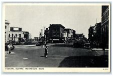 1943 Federal Square Classic Cars Parked Buildings Muskegon Michigan MI Postcard picture