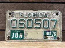 Vintage June 1978 Florida Motorcycle Liscense Plate picture
