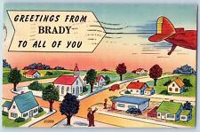 Brady Montana MT Postcard Greetings Aerial View Houses Buildings 1948 Vintage picture