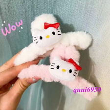 2pcs Cute Hello Kitty Bow Hair Claw Clip Hairpin Soft Furry Bath Hairgrip Gift picture