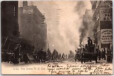 VINTAGE POSTCARD A FIRE SCENE IN NEW YORK CITY BUILDING ADVERTISING POSTED 1907 picture