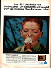 Philco Color TV 1967 Vtg Print Ad 10x13 UHF VHF Ginger Boy Eating Ice Cream a3 picture