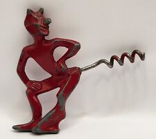 Vintage Red Devil Satan Lucifer Metal Corkscrew Bottle Opener Art Deco Halloween picture