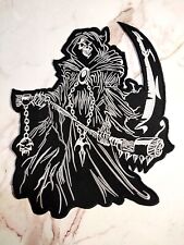 Grim Reaper Biker Skeleton Skull Motorcycle Embroidered Iron On Sew Patch Large picture