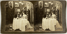 Wine Drinking Table Lovers, Vintage Print, ca.1890, Stereo Vintage Print st picture