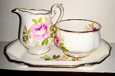 Vintage Royal Albert American Beauty Cream & Sugar Set Pink Rose Floral England picture