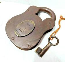 Original 1930's Old Antique Unique V R Crown Patent Seal Engraved Iron Lock Key picture
