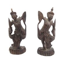 Vintage Pair of Thai Wood Carved Sculptures Figurines Dancers 8