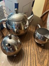 3 Pcs, Danish Atomic Style Stainless Steel, 1960s Art Deco, Chrome, Round Teaset picture