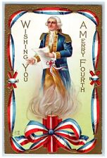 c1910's Fourth Of July George Washington Candle Nash Embossed Antique Postcard picture