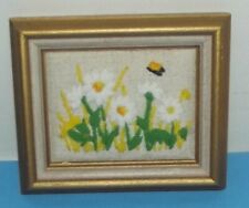 Vintage Sampler Needlework Daisy's & Bee Wood Framed 5x6.5 Handcrafted Wall Art picture