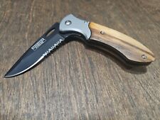 DEFENDER XTREME Wood Inlay Serrated Folding Pocket Knife - lot 88** - Hunting  picture