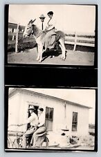 RPPC Lady on Donkey & Couple on Classic Bike NOKO 1907-1920s VTG Postcard 1462 picture