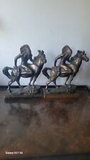 Antique Vintage Paul Herzel Bronze Clad American Indian On Horse Bookends RARE picture