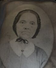Antique Large Full Plate Tintype Older Woman Portrait With Bonnet picture