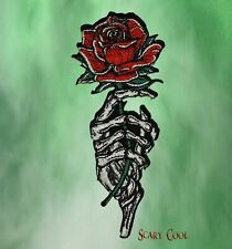 New Skeleton Hand Flower Rose Embroidered Biker Iron On Patch picture