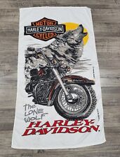 Vintage Harley Davidson Motorcycles Lone Wolf Beach Towel White Cotton Franco picture
