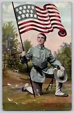 Civil War Soldier Decoration Day 14 Star US Flag Patriotic Postcard c1910's picture