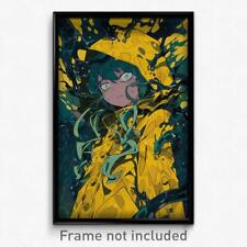 Anime Art Poster - Woman Feeling Remorse Wearing Unkempt Yellow Raincoat (Print) picture