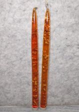 Vintage Lucite Candles Orange with Gold Flakes 11.5” Set of 2 MCM picture