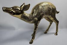 Large Old Brass Fawn Doe Deer Figurine 13” x 20” Excellent Condition Detail  picture
