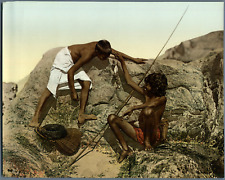 Ceylon. Singlalee boy showing to another one a fish he just caught. Vintage PZ  picture
