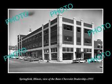 OLD LARGE HISTORIC PHOTO OF SPRINGFIELD ILLINOIS BATES CHEVROLET DEALERSHIP 1955 picture