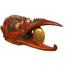 Balinese Garuda Mask Golden Egg Eagle Carved Wood Polychrome Bali Wall Art Red picture