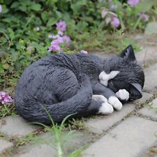 Lying Sleeping Cat Statue, Black/White - Great for Home and Garden Decor picture