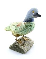 Peruvian Carved Chrysocolla Angelite Onyx Duck Bird Carving w/ Pyrite Base EB36 picture