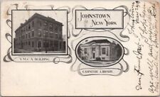 JOHNSTOWN, New York Postcard YMCA BUILDING / CARNEGIE LIBRARY - 1905 Cancel picture