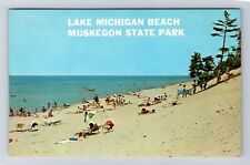 Muskegon MI-Michigan, Muskegon State Park, Lake Michigan Beach Vintage Postcard picture